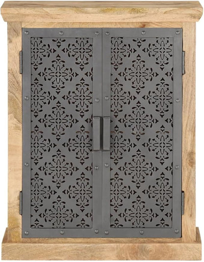 Rustic Sideboard Buffet Cabinet Black Solid Mango Wood 13.8x23.6x29.5in Coffee Bar Kitchen Storage Table with Two Doors for Living Room Hallway Bedroom