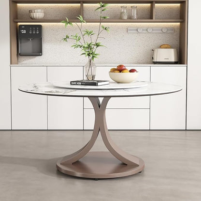 Modern Sintered Stone Dining Table for 4-6, Luxury Rectangular Kitchen Dinette with Faux Marble Top & Heavy-Duty Metal Legs, Heat-Resistant Furniture for Dining Room (53")