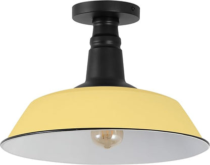 JONATHAN Y 14" Matte Yellow/Black 1-Light Industrial LED Semi Flush Mount Ceiling Light for Porch, Kitchen, Entryway, Modern Farmhouse Iron Fixture, White Metal Shade, LED Bulb Included (JYL7617H)