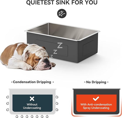 Lordear 27 Undermount Kitchen Sink 27X18 Inch Deep Single Bowl 16 Gauge Stainless Steel R10 Round Corner Under Counter Handmade Kitchen Sink Basin
