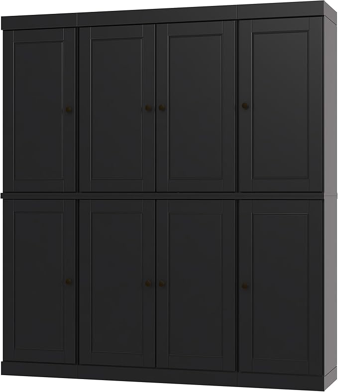 Palace Imports Solid Wood Pantry Storage - 71.5" Tall, 65" Wide Freestanding Utility Cabinet with 2-Drawer Kit & Adjustable Shelves – Black, Renewable Eco-Friendly 100% Wood, Made in Brazil