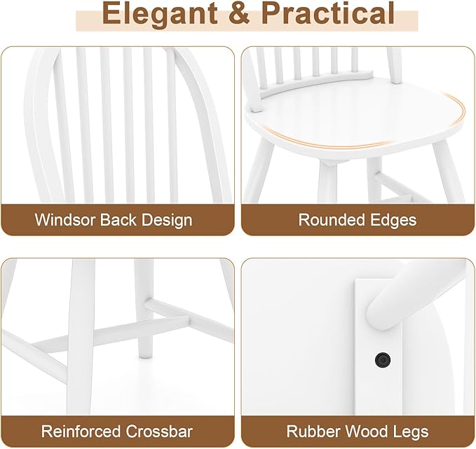 Safeplus 18" Oak Dining Chairs Set of 4, Wood Windsor Chair with Spindle Back for Country Farmhouse Kitchen Island