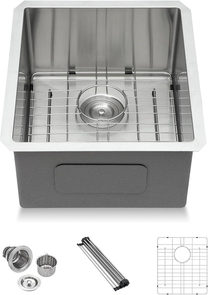 Lordear 17 Undermount Bar Sink 17x19 Inch Small Kitchen Sinks Single Bowl 16 Gauge Stainless Steel Wet Bar Prep RV Camper Mobile Home Handmade Bar Sink Basin