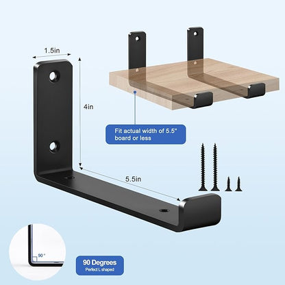 20 Pack - 5.5" L x 4" H x 1.5" W J Lip Shelf Brackets Rustic Farmhouse Iron Wall Floating Shelf Bracket Metal Shelf Bracket Industrial Shelf Supports with Screws Black