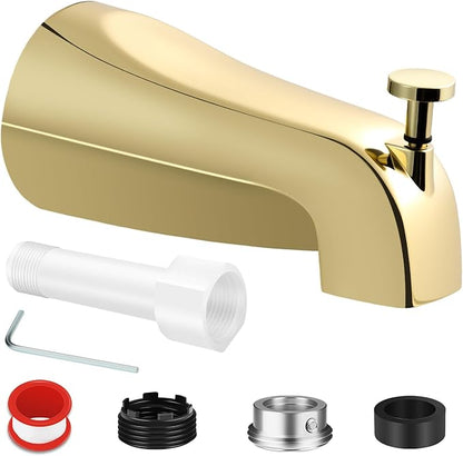 Universal Gold Tub Spout for 1/2" Copper Pipe, 1/2" IPS and 3/4" IPS, Bathtub Faucet with Diverter and Adapter and Hex Wrench (Polished Gold)