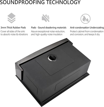 33 Black Farmhouse Sink Unsermount, Dorzom 33x22x10 Inches Farmhouse Kitchen Sink Black Stainless Steel Apron Front Sink with Workstation Ledge Under Mount 16 Gauge Single Bowl Kitchen Sink