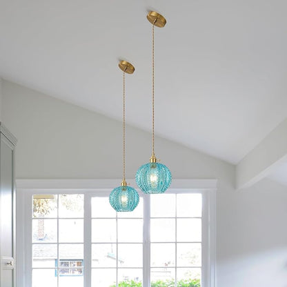 Blue Vintage Glass Ceiling Pendant Light Modern Small Globe Pendant Lights Hanging Light Fixture Applicable Staircases Lighting for Kitchen Sink Dining Room Bedroom Dining Room
