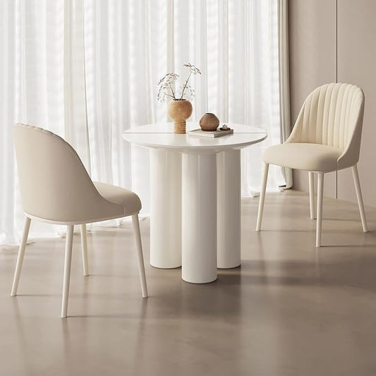Miuuod 29.92 White Round Dining Table with 2 Chairs, Space Saving Coffee Table Set for 1-4 People, Sturdy Kitchen Table, Leisure Side Table for Balcony,Center Sofa Table,Small Desk