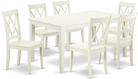 East West Furniture CACL7-LWH-W 7 Piece Dining Table Set Consist of a Rectangle Wooden Table and 6 Dining Room Chairs, 36x60 Inch, Linen White