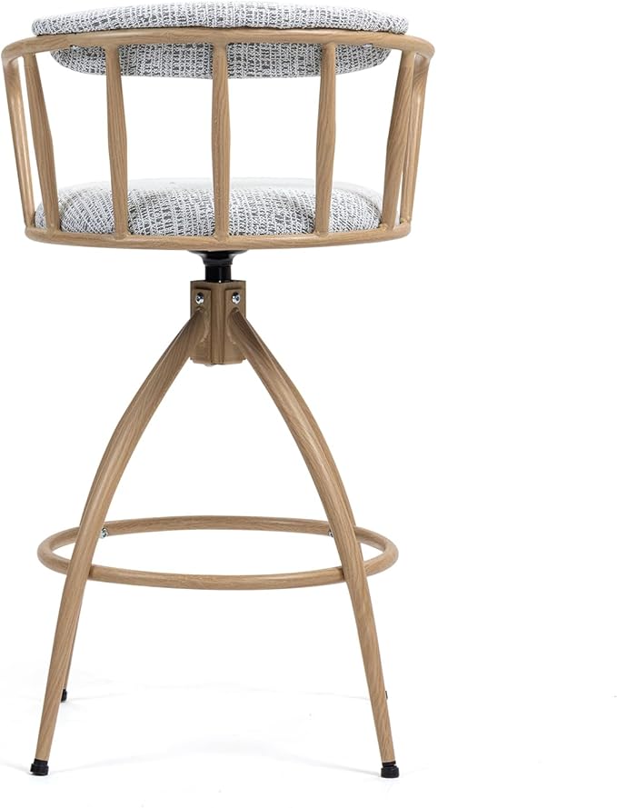 26'' Swivel Counter Height Bar Stool, Set of 2 Fabric Seat with Water Transfer Printed Metal e, Modern Industrial Design Bar Chairs for Kitchen Island, Dining Room, Home Bar, Counter Seat (Beige)