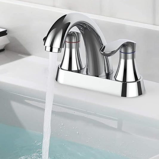 Bathroom Faucet, 4 Inch Bathroom Faucets for Sink 3 Hole, Centerset Bathroom Sink Faucet with Pop Up Drain and cUPC Lead-Free Hose(Chrome)