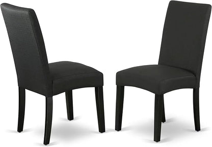 East West Furniture DRP1T24 Driscol Parson Chairs - Black Color Linen Fabric Padded Dining Chairs, Set of 2, Black