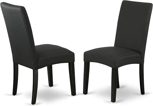 East West Furniture DRP1T24 Driscol Parson Chairs - Black Color Linen Fabric Padded Dining Chairs, Set of 2, Black