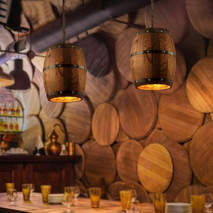 Whiskey Barrel Light Fixture Bar Lamps Hanging Retro Wine Barrel Wood Lighting Fixtures Rustic Restaurant Cafe Kitchen Bar Light Crafts Pendant Nostalgic Country Antique Chandelier
