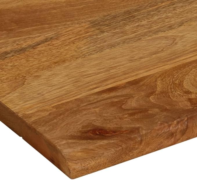 Solid Mango Wood Dining Table Top, 35.4 x 31.5 Inch Rectangular Live Edge Desk Surface, Stained Brown Finish Replacement Tabletop for Kitchen Restaurant Cafe
