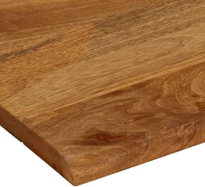 Solid Mango Wood Dining Table Top, 35.4 x 31.5 Inch Rectangular Live Edge Desk Surface, Stained Brown Finish Replacement Tabletop for Kitchen Restaurant Cafe