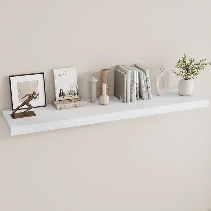 Dreamland 55 Inches Floating Shelves for Wall, 9.8" Deep Long Floating Shelves Set of 1, Large Display & Storage Shelf, Wall Shelf for Bathroom Bedroom Living Room Kitchen Office, White