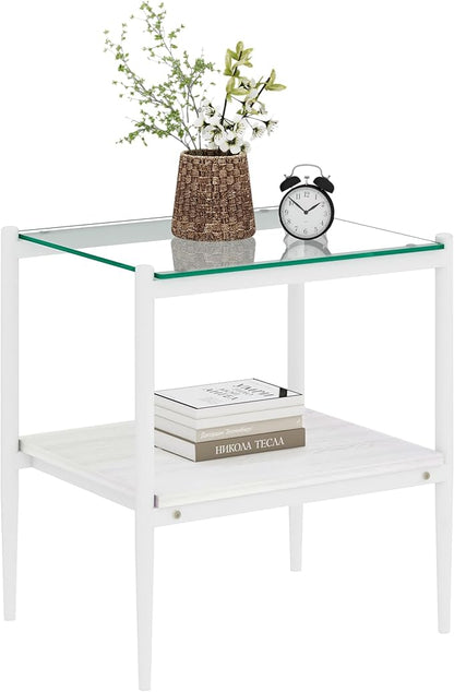 Set of 2 Glass End Table, 2-Layer Glass Living Room Table, Modern Tea Table Side Tables for Home Office Furniture