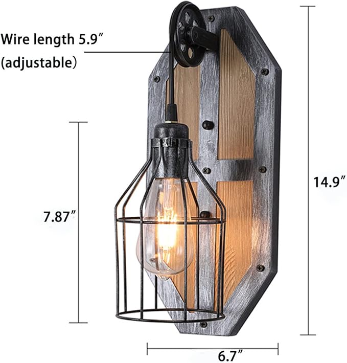 Retro Indoor Wall Light Wall Lamp Farmhouse Metal Cage Vanity Wall Sconce Lighting Rustic Matte Black Wall Mount Light Fixtures for Bedroom,Porch, Patio, Hallway, Balcony E26 Base