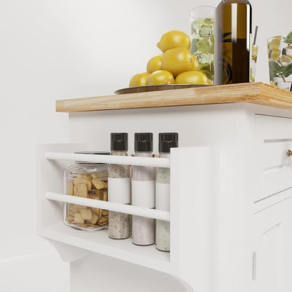 SogesHome Kitchen Island Cart with Storage Kitchen Cart Sideboard and Buffet with Wheels Bar Cart with Large Countertop, with Towel Holder and Spice Rack, 2 Drawers, 2-Door Cabinets, White&Maple