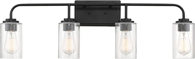 DESIGNERS FOUNTAIN 4-Lights Logan Vanity Light Fixture, 32 Inch Wall Mount Sconce for Bathroom, Bedroom or Mirror, Matte Black, 96404-MB