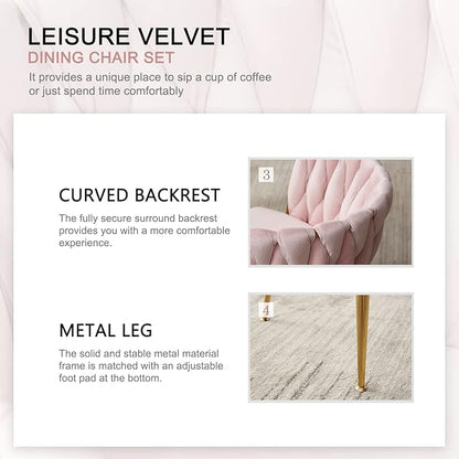 Nrizc Woven Dining Chairs Set of 6, Velvet Upholstered Dining Chairs with Gold Metal Legs, Modern Accent Chairs for Living Room, Dining Room, Kitchen (Pink)