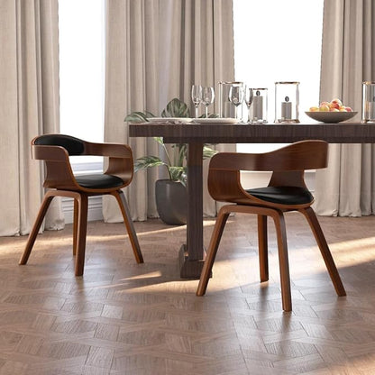 Modern Farmhouse Dining Chairs Set of 2 Black Bentwood and Faux Leather Upholstered Kitchen Chairs with Padded Seat for Dining Room Kitchen Restaurant