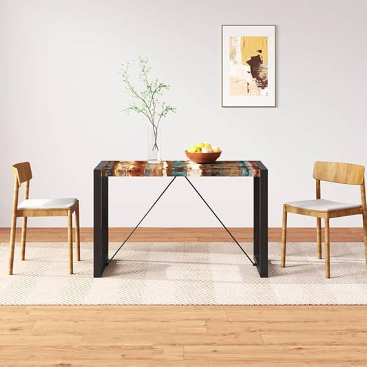 Industrial Dining Table, 47.2 in Long, Solid Reclaimed Wood Kitchen Furniture for Small Spaces, Unique Grain Pattern, Seats 4 People
