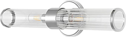 JONATHAN Y 23" Chrome Modern Mid-Century LED Vanity Light Sconce for Bathroom, Hallway, Bedroom Wall Mounted Fixture with Striped Clear Glass Shade, LED Bulb Included (JYL3538A)