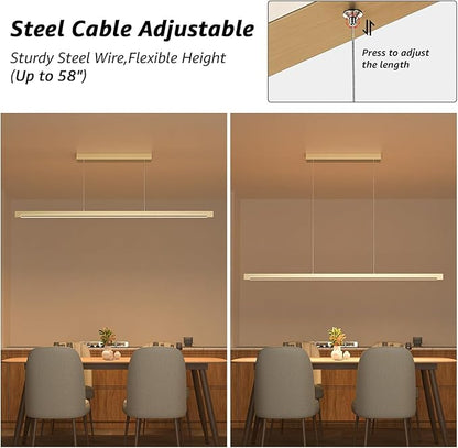 2-Pack 40W Gold Linear Pendant Light Aluminum, 54" CCT 3000K-6000K Dimmable Kitchen Island Lighting with Remote App Control, Adjustable LED Lights, Dining Room Chandelier for Home Office