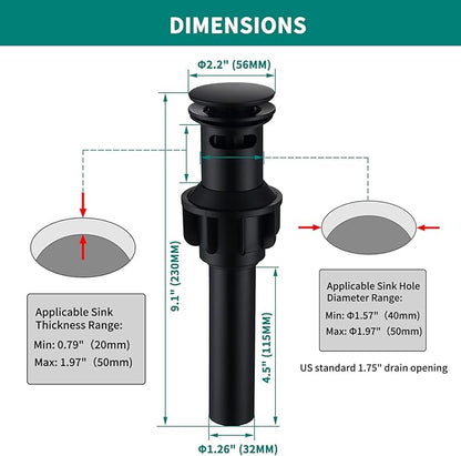 Black Bathroom Faucet 3 Hole Widespread Bathroom Faucet 8 Inch with Sink Pop Up Drain with Overflow Set Two Handles SUS304 Stainless Steel Vanity Faucets 8-12 Inches Matte Black, SFD4+SD-BK