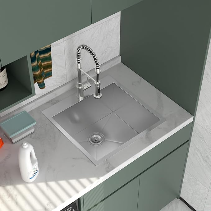 Logmey 22x22 Drop in Laundry Sink 22 Inch Laundry Room 12" Deep Sinks Handmade 16 Gauge Heavy Duty Stainless Steel Large Capacity Utility Washing Tub for Home & Commercial Use