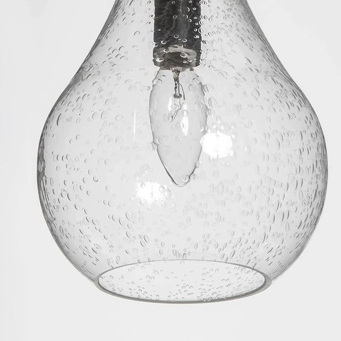 LALUZ Pendant Light Kitchen Island, 1-Light Farmhouse Kitchen Island Lights Rustic Teardrop Adjustable Hanging Pendant Light Fixtures with Seeded Glass Shade