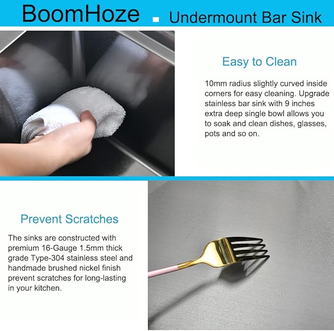 Black Small Kitchen Sink, 21 x 18 Inch Black Stainless Steel Sink Undermount Workstation Wet Bar Prep Kitchen Single Bowl Basin