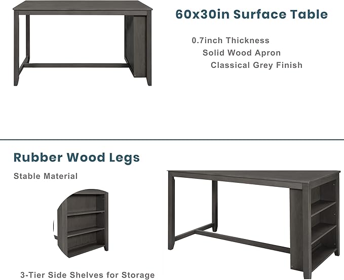 Counter Height Bar Table Set of 5,Rustic Farmhouse 4 Cushion Chairs with X Backs and Footrest for Kitchen,Dinning Room (Gray Tabletop+Frame+Fabric)
