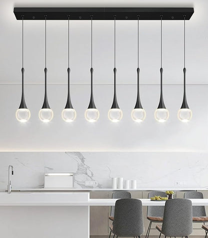 Rectangular Crystal Pendant Lights for Kitchen Island 8 Light Dimmable Crystal Chandelier Lighting Fixtures with Remote for Dining Room Living Room Black