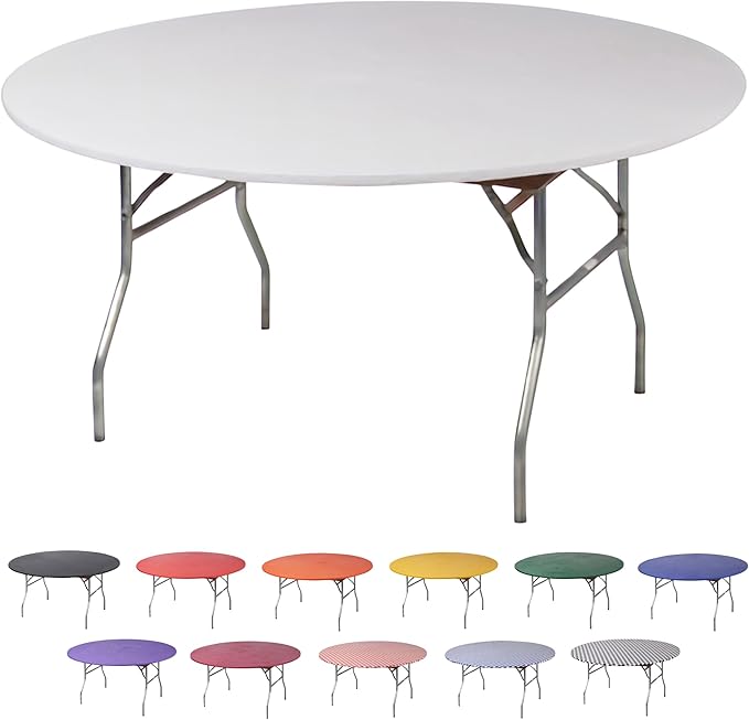 Kwik-Covers 10 Pack of Round Plastic Table Covers - 60" or 72" Round - Indoor or Outdoor Fitted Covers (Tables NOT Included) (White, 72" Round)