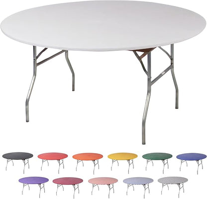 Kwik-Covers 10 Pack of Round Plastic Table Covers - 60" or 72" Round - Indoor or Outdoor Fitted Covers (Tables NOT Included) (White, 72" Round)