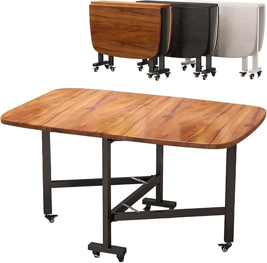Multifunction Movable Folding Wood Kitchen Dining Table, 39in/47in Multifunction Expandable Folding Table for Small Spaces Kitchen, Bedroom, Living Room, Carbon Steel Pipe Bracket, Brown, White, black