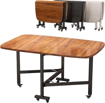 Multifunction Movable Folding Wood Kitchen Dining Table, 39in/47in Multifunction Expandable Folding Table for Small Spaces Kitchen, Bedroom, Living Room, Carbon Steel Pipe Bracket, Brown, White, black