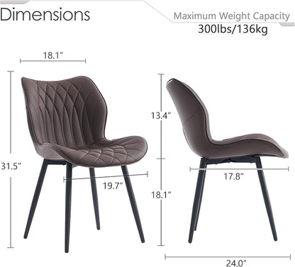 Kidol & Shellder Dining Chairs Set of 2, PU Leather Upholstered Kitchen Chairs with Back Armless, Mid Century Modern Side Chair for Dining Room, Living Room, Lounge, Restaurant, Brown