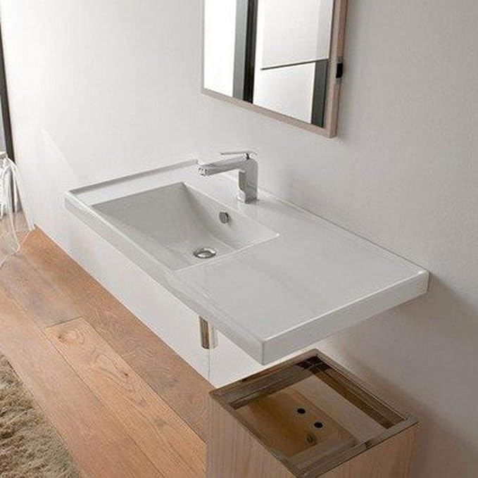 Scarabeo 3008-One Hole ML Rectangular Ceramic Self Rimming/Wall Mounted Bathroom Sink, White