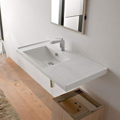 Scarabeo 3008-One Hole ML Rectangular Ceramic Self Rimming/Wall Mounted Bathroom Sink, White