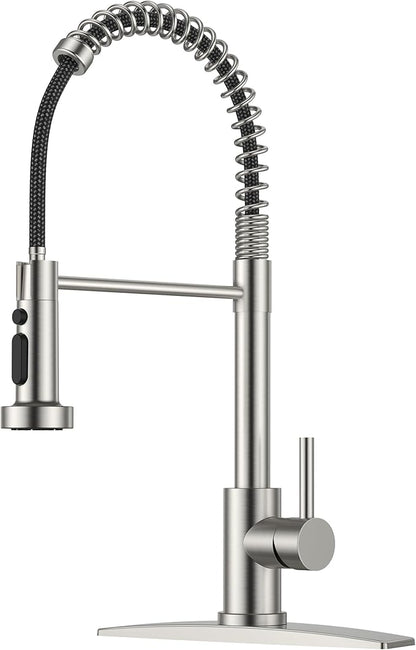 FORIOUS Kitchen Faucet with Pull Down Sprayer, Brushed Nickel Stainless Steel Single Handle Classic Spring Commercial Sink Faucet for RV Camper Bar Farmhouse Laundry