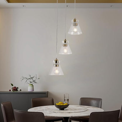 Gold Kitchen Island Pendant Light, 3-Light Farmhouse Chandelier with Seeded Glass Shades, Adjustable Hanging Light for Dining Room,Bedroom
