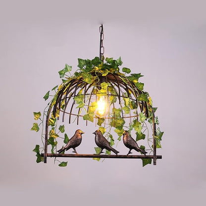 Plant Black Pendant Lighting For Kitchen Island Farmhouse, Black Resin Bird Cage Industrial Pendant Light, Retro Industrial Black Iron Bird Cage Green Plants Black Chandelier Farmhouse Restaurant