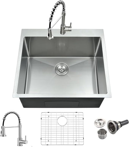25 Inch Drop In Laundry Sink with Faucet Combo-Bokaiya 25"x22"x13" Stainless Steel Laundry Utility Room Sink 16 Gauge Deep Single Bowl Drop In Kitchen Sink