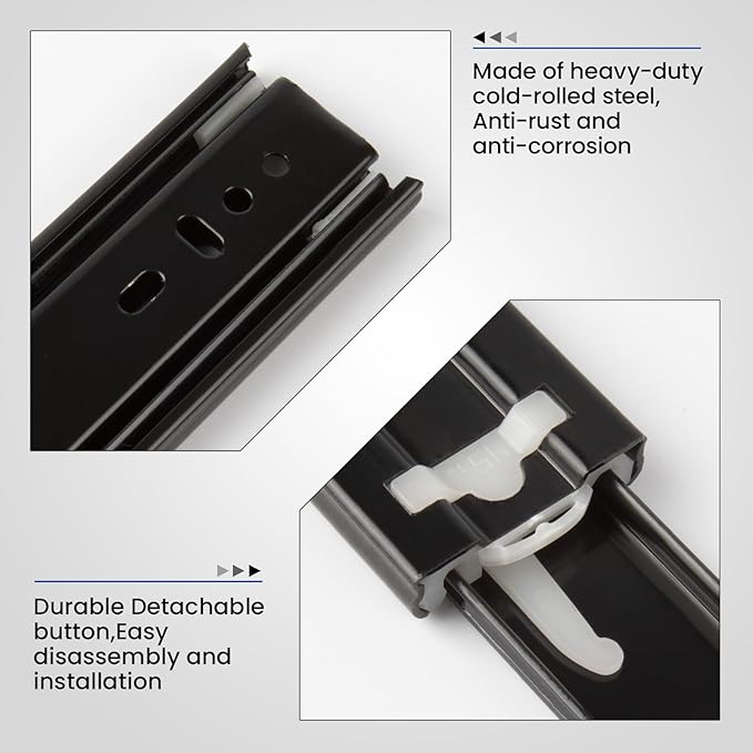 LONTAN Full Extension Ball Bearing Drawer Slides 8 10 12 14 16 18 20 22 24 Inch Heavy Duty Side Mount File Cabinet Rails Dresser Runner Kitchen Cabinet Drawer Glides,20 Inch,2 Pairs,Black
