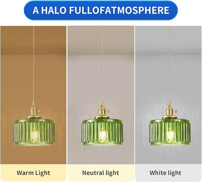 WimiSom 2 Pack Industrial Pendant Lighting, Modern Green Glass Shade Farmhouse Adjustable Hanging Light Fixtures for Kitchen Island Living Room Bedroom Hallway, Green