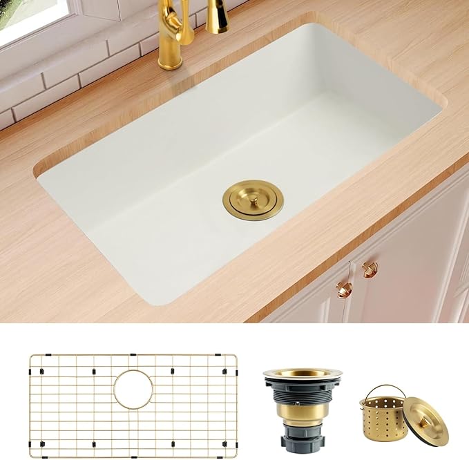 White Kitchen Sink,Granite Composite Undermount Kitchen Sink,Single Bowl Drop In Kitchen Sinks (31" X 18")